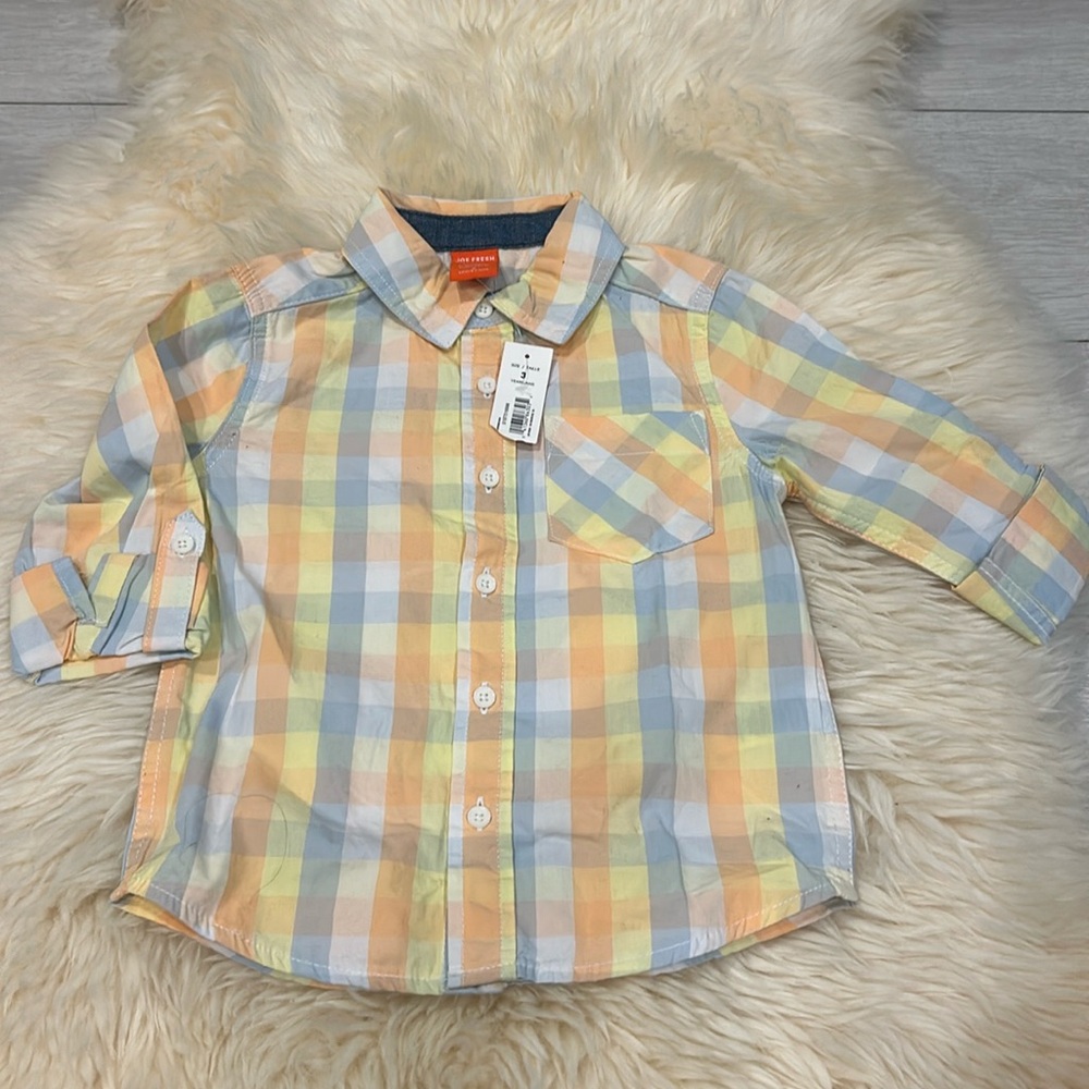 Joe Fresh Long-Sleeve Button-Down Shirt in Peach Light Blue White Size 3T